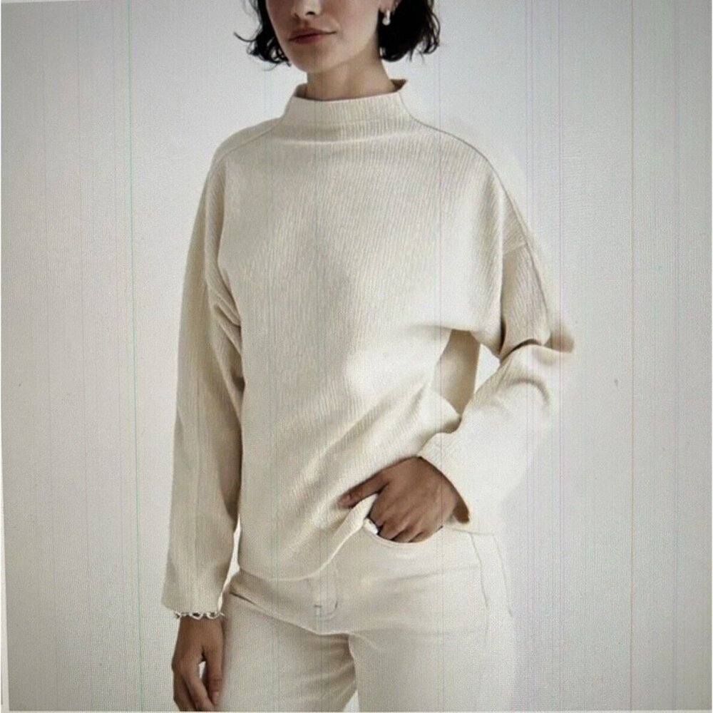 Madewell Jacquard Stripe Funnel Neck Long-Sleeve Sweater Antique Cream Size XS - Picture 1 of 11